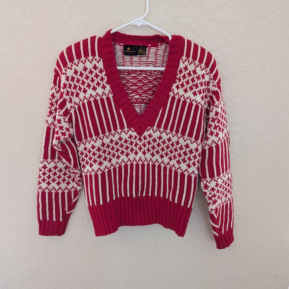 Vintage Liz Claiborne Sport Petite Cotton Striped Sweater Size S 90s Geometric